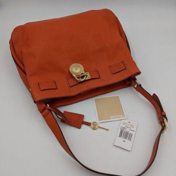 Michael‎ Kors women's Hamilton orange leather signature liner shoulder bag